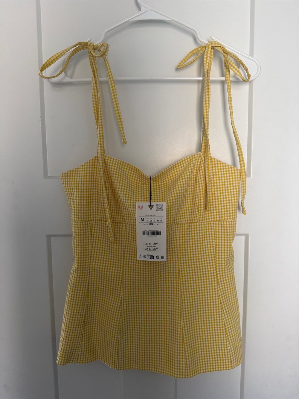 Zara Yellow Gingham Tie-Strap Tank Top